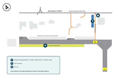 The image depicts a map showing where the general aviation parking is located.